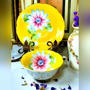 Hand Painted-Trimont China-Made in Occupied Japan-Yellow Orchid Teacup & Saucer.